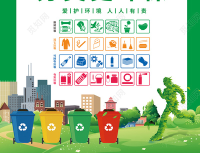 綠色卡通背景垃圾分類環(huán)保資源利用宣傳套圖